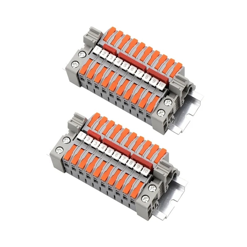 Set de 20 Conectori Cabluri Parghie Rapida PCT-211 Din Rail Blocuri terminale, Policarbonat, Gri/Portocale