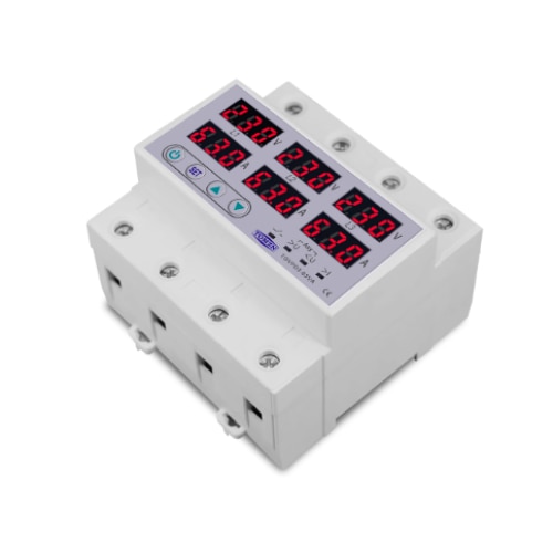 Releu de tensiune trifazat sina, DIN 3P+N, Voltmetru, Ampermetru, Supra si subtensiune, Monitor Relee, Protector, Reglarea supratensiunii curente, 63A, N3X, 230 V