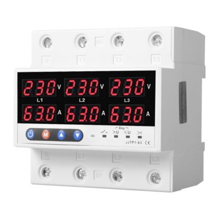 Releu protectie trifazat NeoHGS, subtensiune, supratensiune, suprasarcina, voltmetru, ampermetru, 380, DIN 3P+N, 63A, 3x230 V, reconectare automata