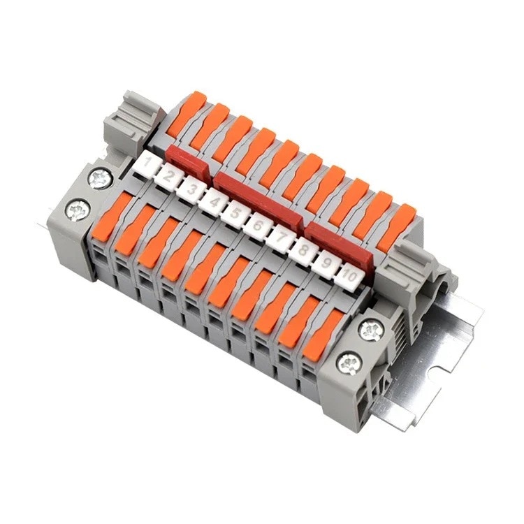 Set de 10 Conectori Cabluri Parghie Rapida PCT-211 Din Rail Blocuri terminale, Policarbonat, Gri/Portocale