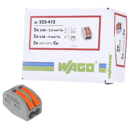 Set 50 cleme (conectori) Wago 2.5mmp 222-412, compact, borna cu arc, cablu litat, 2 fire, 32A