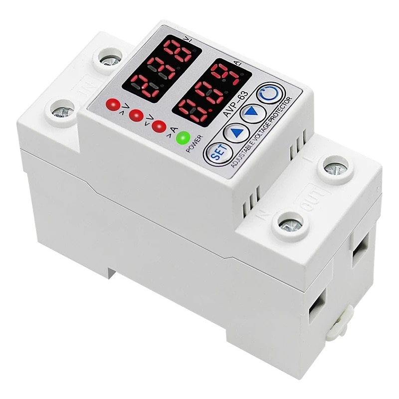 Releu monofazic si contor de energie, JENUOS®, reglabil, digital, 63A, 230V, protectie supratensiune si suprasarcina, Alb