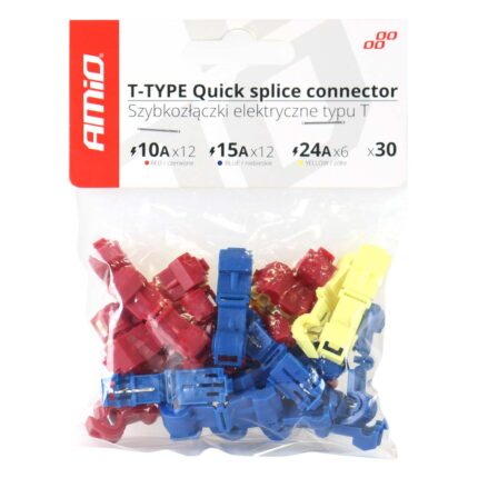 Set 30xConectori rapidi electrici, Amio, tip T, Multicolor