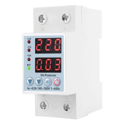 Releu digital cu protectie la supratensiune si suprasarcina 63A, Sundiguer, Afisaj LED, Auto-resetare, protectie impotriva trasnetului, digital/reglabil, alb