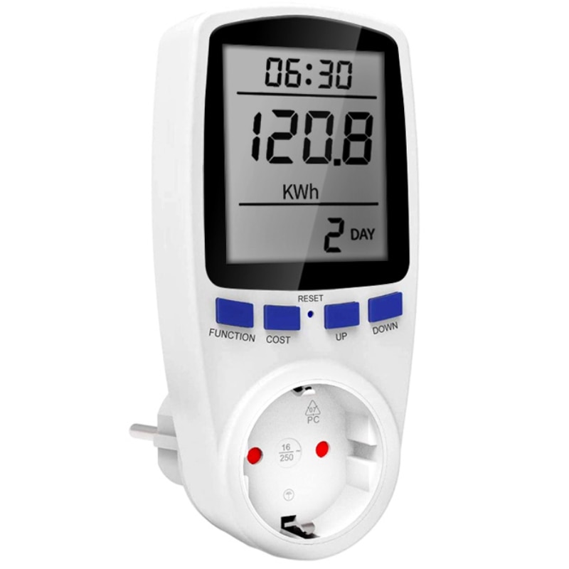 Adaptor priza energie electrica, NYTRO PM01, Monitorizare Energie Electrica, 16A, Ecran digital LCD, 7 Functii, Protectie suprasarcina, EU, Alb