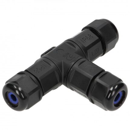 Conector cablu mini T IP68, Orno, Alama/Nichel, 450 V/25 A, 3 x 4 mm, Negru