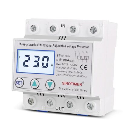 Releu trifazic, siguranta digitala de protectie tensiune, Sinotimer, 380V, 50A, recuperare automata, STVP-932-50A