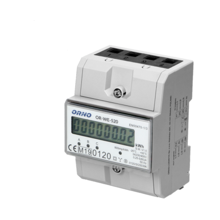 Contor de energie electrica trifazat, Orno, Pentru masurarea directa a energiei electrice, Pentru montare DIN 4.5 mod, 80A, MID, Alb