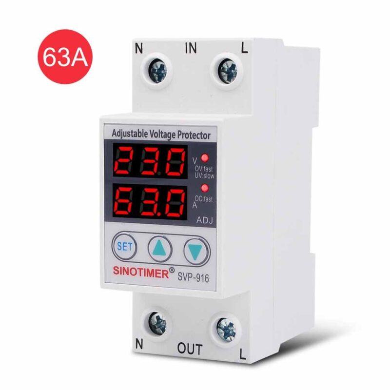 Releu digital de protectie tensiune, Sinotimer, reglabil intr 1- 63A,, ecran digital LED, SVP-916-63A