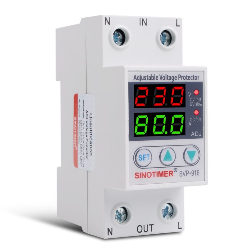 Releu monofazic digital de protectie tensiune, Sinotimer, reglabil intr 1- 80A,, ecran digital LED, SVP-916-80A