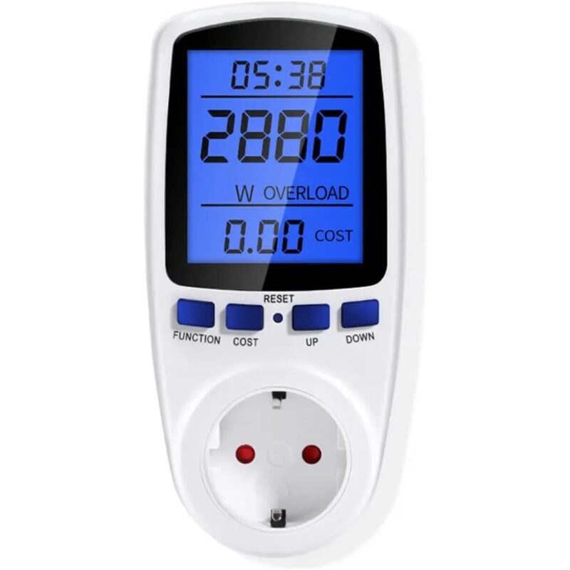 Wattmetru cu priza, Elektromet, monitorizare consum energie, ecran LCD, 75x147x75mm, alb
