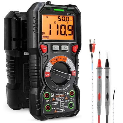 Multimetru digital, GOSTOCK®, TRMS Auto-Ranging, Detectie automata, Curent DC/AC, Voltaj, Capacitate, Rezistenta, Test dioda, NCV, Temperatura, Masurare continuitate, Retinere date / MAX / MIN, Negru Glossy