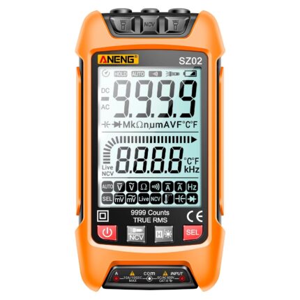 Multimetru smart digital, Hggzeg, Curent DC/AC, Voltaj, Temperatura, Capacitate, Dioda, Rezistenta, Test Frecventa, NCV, Cu carcasa de protectie din silicon si lanterne duble, 12.7 x 6.7 x 2.9cm, Portocaliu