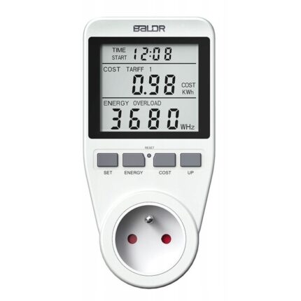 Contor de consum de energie Wattmetru cu impamantare, maxim 16 A, 3680W, BALDR Alb