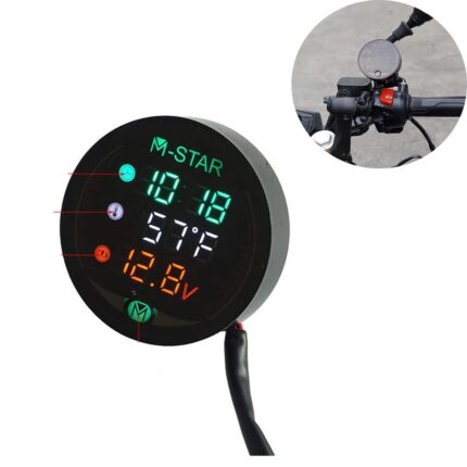 Voltmetru Moto Cozevdnt, 3 in 1, afisaj LED, termometru, ceas, negru
