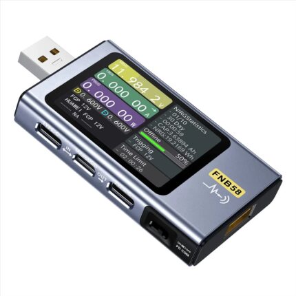 Tester USB Multifunctional, TAITAVA FNB58, Ecran LCD, Type-C, Masurarea rezistentei interne a cablului, Monitorizarea tensiunii Curentului Tensiunii Puterii Temperaturii, Tehnologie de incarcare rapida PD PPS QC VOOC, Bluetooth, Albastru Metalic