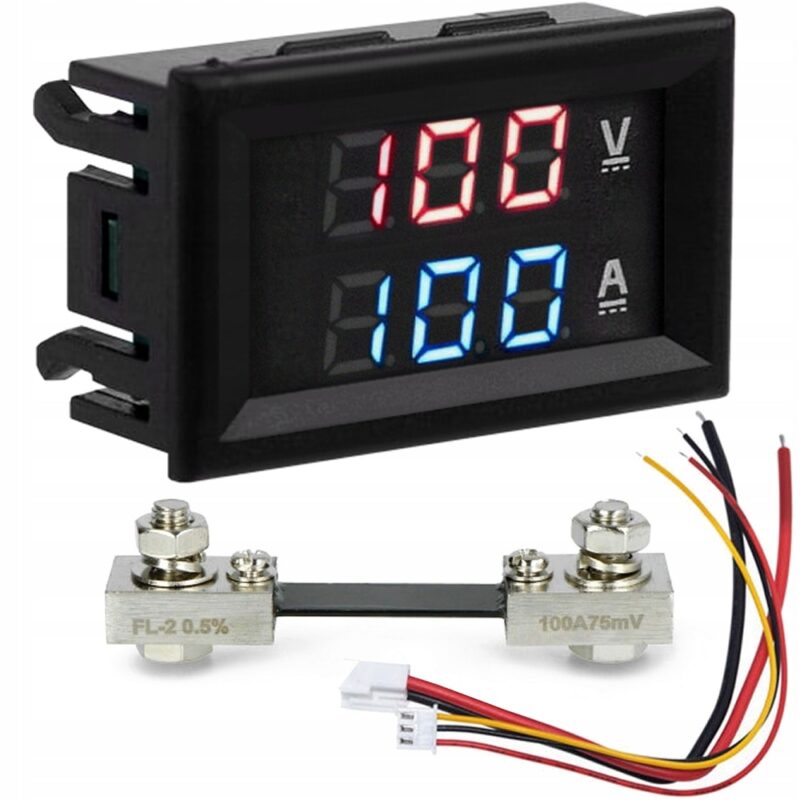 Voltmetru/Ampermetru, benetech, 0-100V DC, 0-100A, Negru, 48x29mm