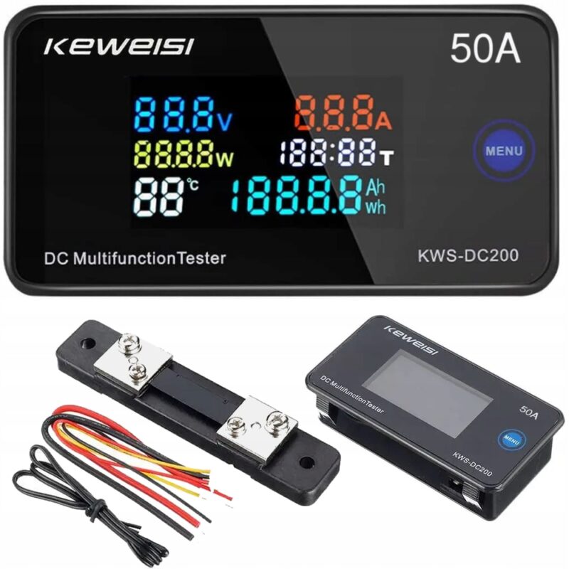 Ampemetru panou DC, Kewesi, KWS-DC200, 50A 200V, afisaj multicolor, 85x44x20.7mm