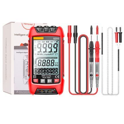 Multimetru smart digital, NUODWELL, Masoara curent DC/AC, Voltaj, Temperatura, Capacitate, Dioda, Rezistenta, Test Frecventa, NCV, Cu carcasa de protectie din silicon si lanterne duble, 12.7 x 6.7 x 2.9cm, Rosu