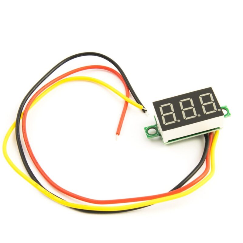 Voltmetru miniatural cu afisaj LED 0,36", verde, 0-100V, montare cu suruburi 3mm