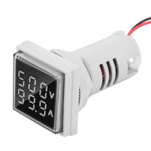 Voltmetru/Ametru Digital, QttvbTna, Afisaj LED, 60-500V, 0-100A, Alb, 15x9cm