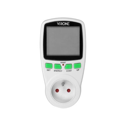 Calculator de energie cu afisaj LCD VIRONE EM-4(GS), 3680W, 16A, schuko, baterie incorporata, tarif unic, alb