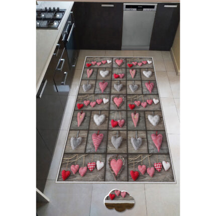 Covor de bucatarie Hearts Oyo Home, 80x200 cm, poliester, print digital, spate antiderapant, multicolor