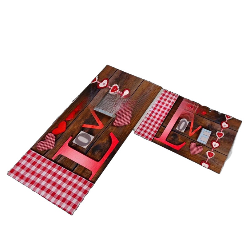 Set 2 covoare de Bucatarie, Antiderapant, LOVE Imprimare, 40x60cm, 40x120cm, Multicolor