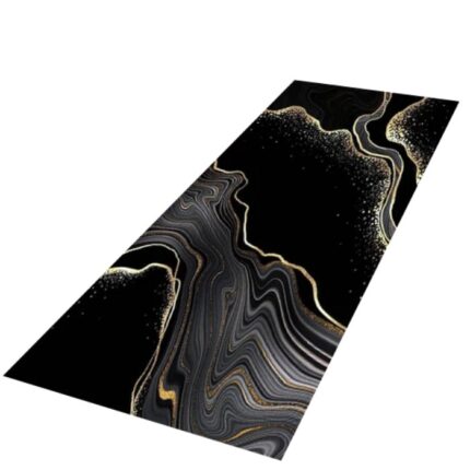 Covor pentru bucatarie pentru camera, Roneberg, Stil Glamour, negru-auriu, Antiderapant, 50x160 cm, Negru