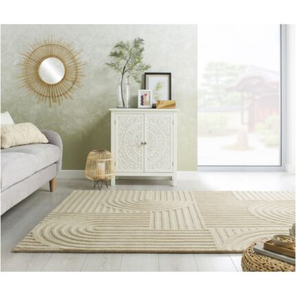 Covor dreptunghiular Flair Rugs Zen Garden, 120 x 170 cm, 3700 g/m², 100% Lana, Crem