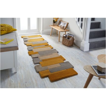 Covor traversa Flair Rugs Collage, 60 x 230 cm, 3900 g/m², 100% Lana, Ocru / Crem