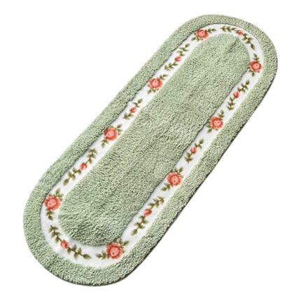 Covor pufos si moale, Vaxiuja, Compatibil cu multe spatii si stiluri, Imprimeu trandafiri, 125cm x 45cm, Oval, Material Poliester, Verde