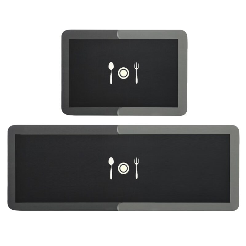 Set 2 Covoare De Bucatarie SIKS, Imprimeu Ustensile, Antiderapant, 59.5 X 40.5 Cm, 119 X 40 Cm, Gri Inchis