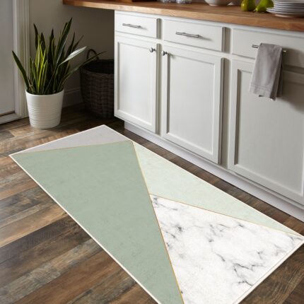 Covor de bucatarie Oyo Home, 100% poliester, 80x200cm, model verde/alb