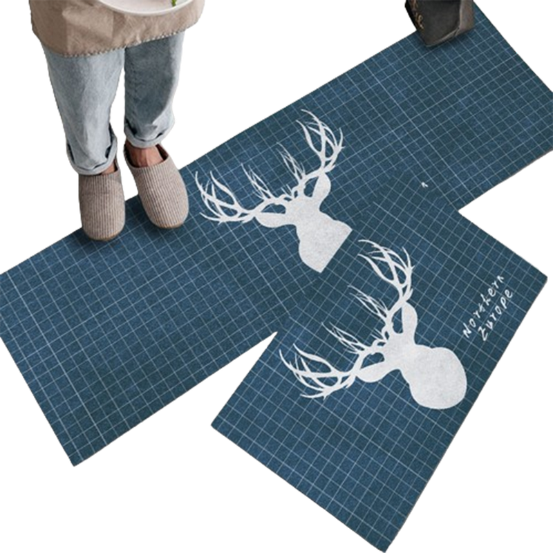 Set 2 Covoare de bucatarie Ronyes, poliester, Model ren, 40x60cm/40x120cm