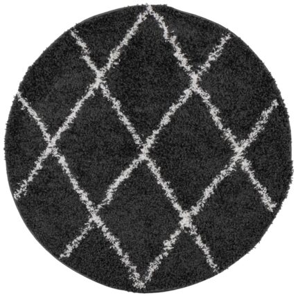 Covor pufos "PAMPLONA" vidaXL, fire inalte negru/crem modern Ø 200 cm 5.1 kg, 375423