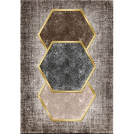 Covor Antiderapant, Propilena, Imprimeu Hexagon, Multicolor, 80x150cm