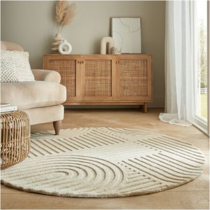 Covor rotund Flair Rugs Zen Garden, 160 x 160 cm, 3700 g/m², 100% Lana, Crem