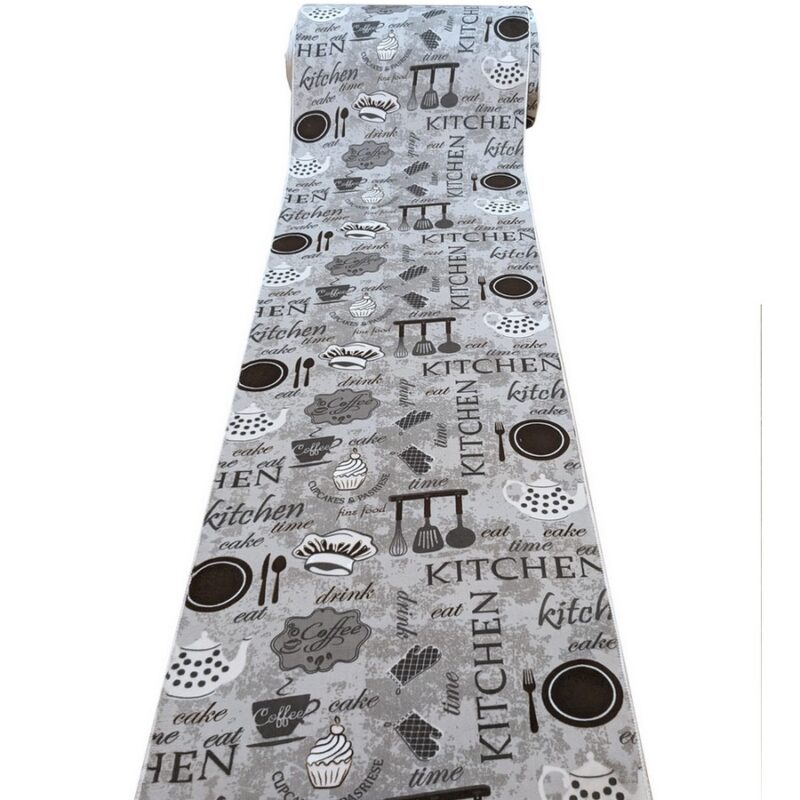 Traversa Antiderapanta Bucatarie, Bej cu Maro, Poliester, 80 x 400 cm