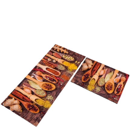 Set 2 covoare de Bucatarie, Antiderapant, imprimeu Ingrediente, 50x60cm, 50x120cm, Multicolor