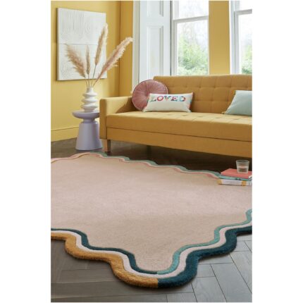 Covor dreptunghiular Flair Rugs Leo Scallop Border, 120 x 170 cm, 3200 g/m², 100% Lana, Multicolor