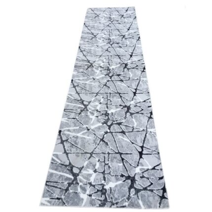 Covor Antiderapant Abstract, Gri cu Negru, Poliester, 80 x 300 cm