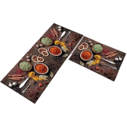 Set 2 covoare de Bucatarie, Antiderapant, imprimeu Ingrediente, 50x60cm, 50x120cm