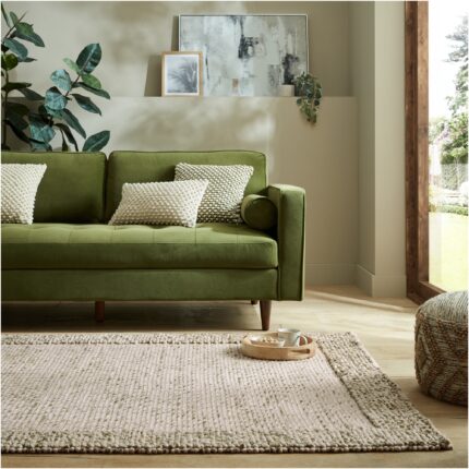 Covor dreptunghiular Flair Rugs Bobble Wool Border, 160 x 230 cm, 2000 g/m², 82% Lana, 18% Poliester, Verde