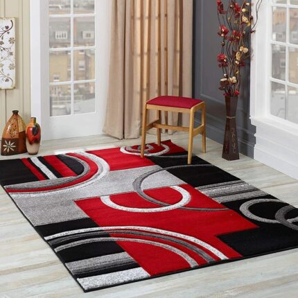 Covor elegant cu un model delicat Geometrie rotunda, Roneberg, Elegant, 140x200 cm, Negru Rosu