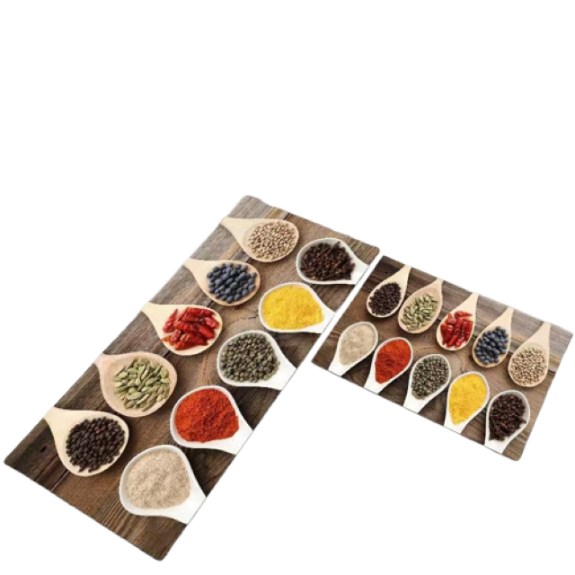 Set 2 covoare de Bucatarie, Antiderapant, imprimeu 10 condimente, 50x60cm, 50x120cm, Multicolor