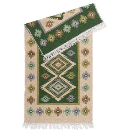 Covor cu tassels, e-floor, Kilim, Boho, Tassels, bumbac, 80x150 cm, Verde
