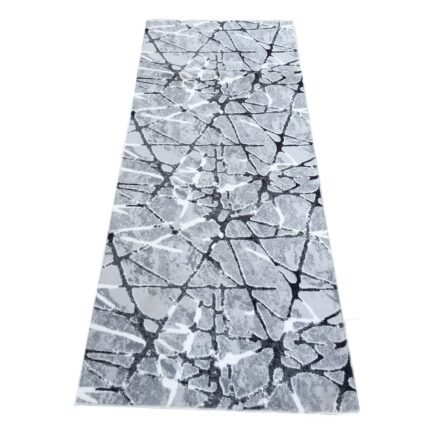 Covor Antiderapant Abstract, Gri cu Negru, Poliester, 60 x 240 cm