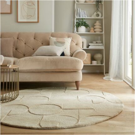 Covor rotund Flair Rugs Gigi, 160 x 160 cm, 3200 g/m², 100% Lana, Crem