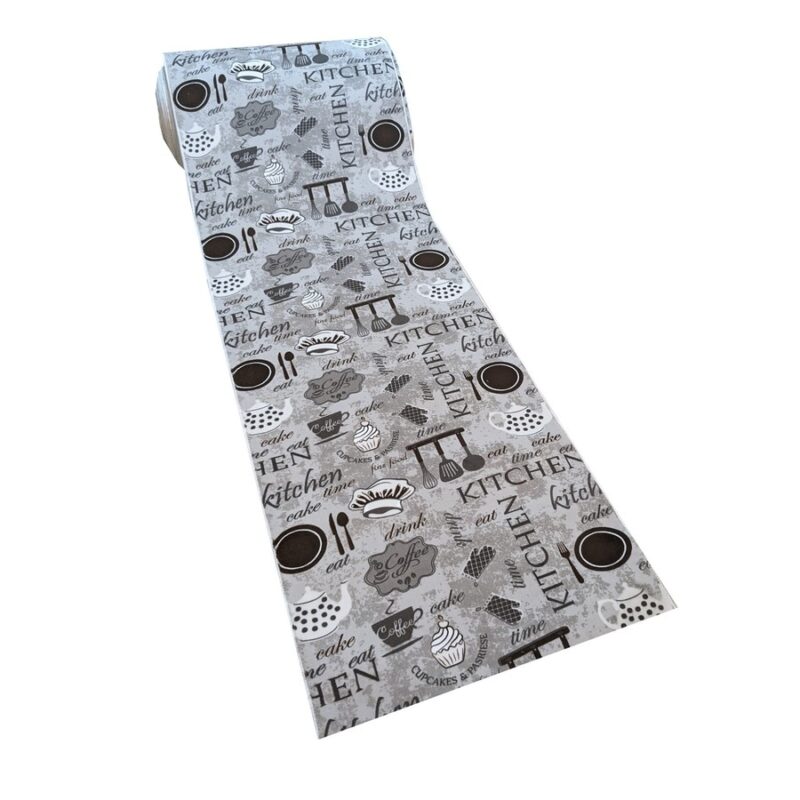Traversa Antiderapanta Bucatarie, Bej cu Maro, Poliester, 60 x 300 cm